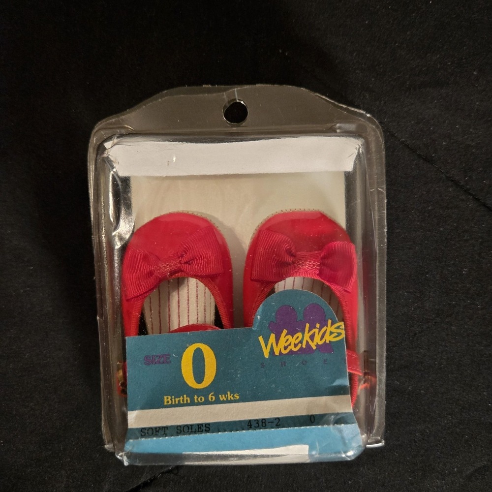 Wee Kids Dress Shoes USA Girls Newborn Size 0 Red Patent‎ Mary Jane Bow Crib VTG